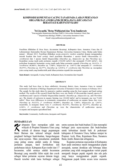 Top Pdf Komposisi Komunitas Cacing Tanah Pada Lahan Pertanian Organik Dan Anorganik Di Desa Raya Kecamatan Berastagi Kabupaten Karo 123dok Com