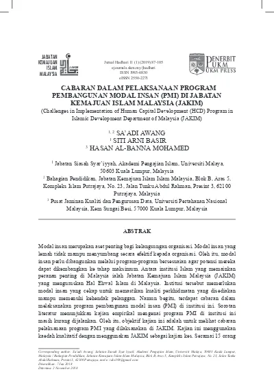 Top Pdf Cabaran Dalam Pelaksanaan Program Pembangunan Modal Insan Pmi Di Jabatan Kemajuan Islam Malaysia Jakim 123dok Com