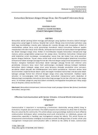 Komunikasi berkesan dengan warga emas: dari perspektif intervensi 