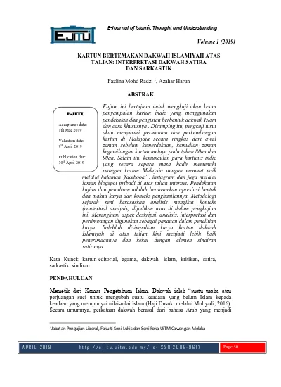 Kartun Bertemakan Dakwah Islamiyah Atas Talian Interpretasi Dakwah Satira Dan Sarkastik Fazlina Mohd Radzi Dan Azahar Harun