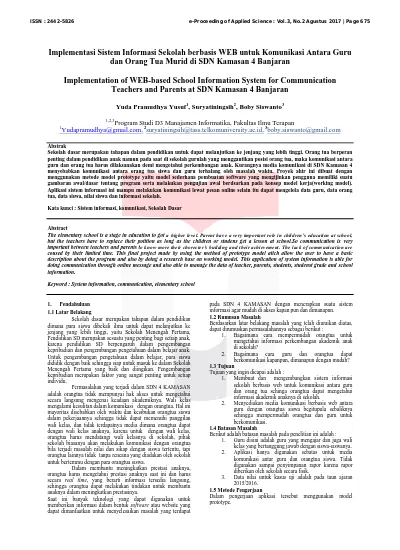 Implementasi Sistem Informasi Sekolah Berbasis Web Untuk Komunikasi Antara Guru Dan Orang Tua Murid Di Sdn Kamasan 4 Banjaran