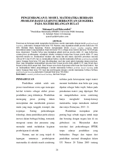 Pengembangan E- Modul Matematika Berbasis Problem Based Learning ...