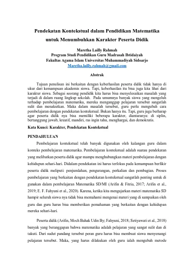 Top Pdf Pendekatan Kontekstual Dalam Pendidikan Matematika Untuk Menumbuhkan Karakter Peserta Didik 123dok Com