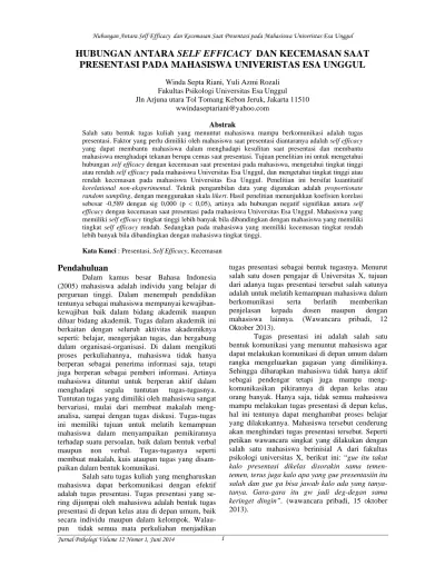 Top Pdf Hubungan Antara Self Efficacy Dan Kecemasan Saat Presentasi Pada Mahasiswa Univeristas Esa Unggul 123dok Com
