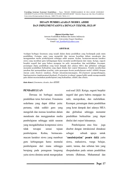 Top Pdf Desain Pembelajaran Model Addie Dan Implementasinya Dengan Teknik Jigsaw 123dok Com