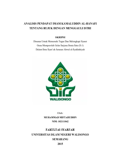 Top Pdf Analisis Pendapat Imam Kamaluddin Al Hanafi Tentang Rujuk Dengan Menggauli Istri 123dok Com