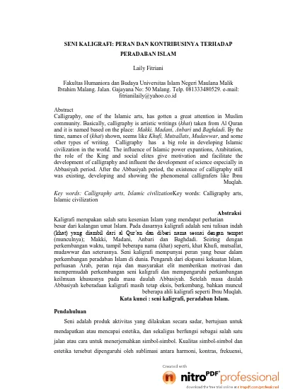 Seni Kaligrafi Peran Dan Kontribusinya Terhadap Peradaban Islam