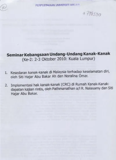 Kesedaran kanak-kanak di Malaysia terhadap keselamatan diri