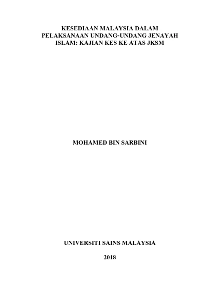 Kesediaan Malaysia Dalam Pelaksanaan Undang-Undang Jenayah Islam 