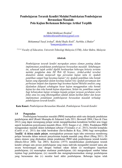 Pembelajaran Terarah Kendiri Melalui Pendekatan Pembelajaran Berasaskan Masalah Pola Kajian Berkenaan Beberapa Artikel Terpilih