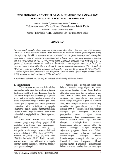 Kesetimbangan Adsorpsi Logam Fe Ii Menggunakan Karbon Aktif Dari