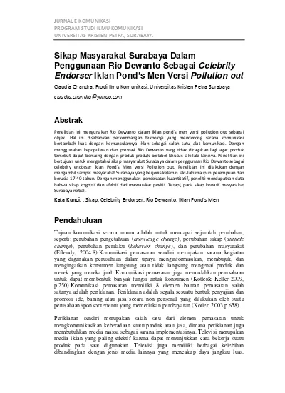 Sikap Masyarakat Surabaya Dalam Penggunaan Rio Dewanto Sebagaicelebrity Endorser Iklan Pond U27s Men Versi Pollution Out