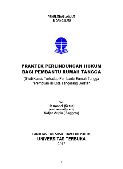 Praktek Perlindungan Hukum Bagi Pembantu Rumah Tangga Studi Kasus Terhadap Pembantu Rumah Tangga Perempuan Di Kota Tangerang Selatan