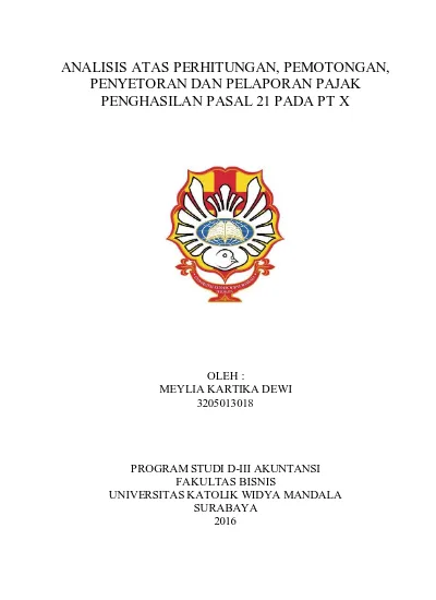 Analisis Atas Perhitungan, Pemotongan, Penyetoran Dan Pelaporan Pajak ...