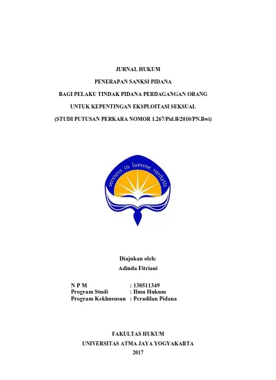 Penerapan Sanksi Pidana Bagi Pelaku Tindak Pidana Perdagangan Orang ...