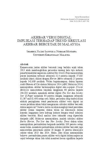 Akhbar versi digital: implikasi terhadap trend sirkulasi akhbar 