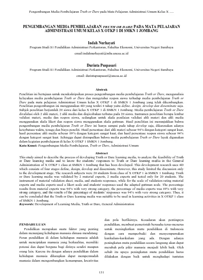 Top Pdf Pengembangan Media Pembelajaran Truth Or Dare Pada Mata Pelajaran Administrasi Umum Kelas X Otkp 1 Di Smkn 1 Jombang 123dok Com