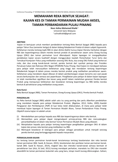 Memahami Reka Bentuk Sejagat Kajian Kes Di Taman Permainan Mudah Akses Taman Perbandaran Pulau Pinang