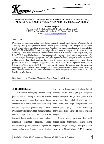 Penerapan Model Pembelajaran Problem Based Learning (PBL) Menggunakan ...