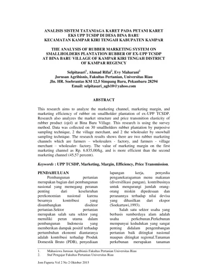 Top Pdf Analisis Sistem Tataniaga Karet Pada Petani Karet Eks Upp Tcsdp Di Desa Balam Merah Kecamatan Bunut Kabupaten Pelalawan 123dok Com