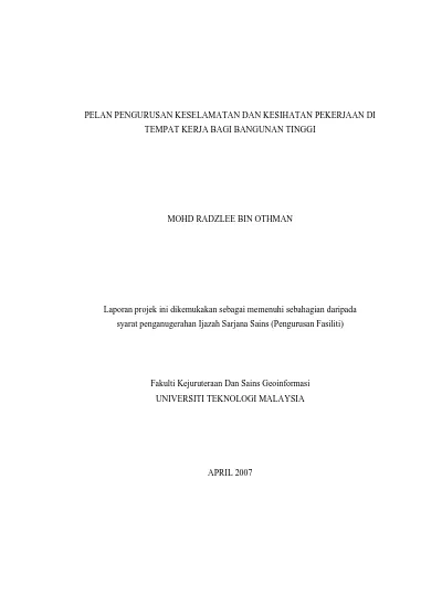 Top Pdf Pelan Pengurusan Keselamatan Dan Kesihatan Pekerjaan Di Tempat Kerja Bagi Bangunan Tinggi 123dok Com