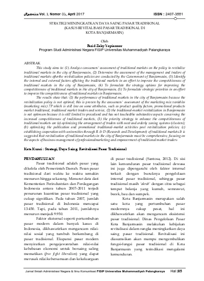 Strategi Meningkatkan Daya Saing Pasar Tradisional (Kasus Revitalisasi ...