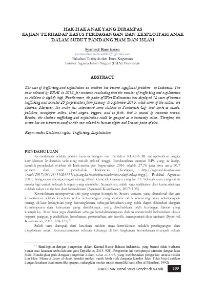 Hak Hak Anak Yang Dirampas Kajian Terhadap Kasus Perdagangan Dan Eksploitasi Anak Dalam Sudut Pandang Ham Dan Islam