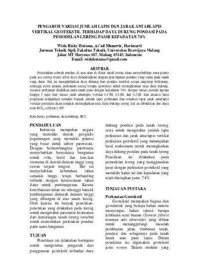 Pengaruh Variasi Jumlah Lapis Dan Jarak Antarlapis Vertikal Geotekstil ...