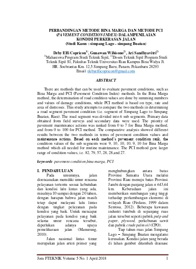 Perbandingan Metode Bina Marga Dan Metode PCI (Pavement Condition Index ...