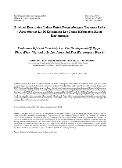 Evaluasi Kesesuaian Lahan Untuk Pengembangan Tanaman Lada ( Piper ...