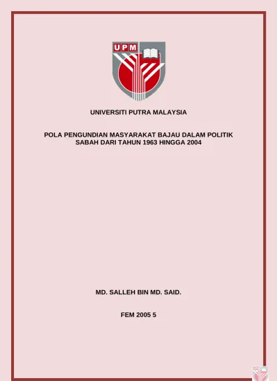 Pola Pengundian Masyarakat Bajau Dalam Politik Sabah Dari Tahun 1963 Hingga 2004