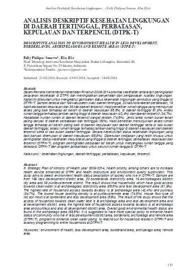Analisis Deskriptif Kesehatan Lingkungan Di Daerah Tertinggal Perbatasan Kepulauan Dan Terpencil Dtpk T