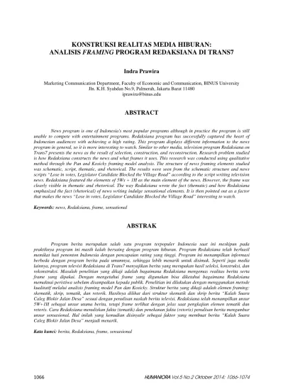 Top Pdf Konstruksi Realitas Media Hiburan Analisis Framing Program Redaksiana Di Trans7 123dok Com