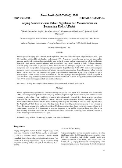 Anjing Pembawa Virus Rabies Signifikan Dan Metode Interaksi Berasaskan Fiqh Al Hadith Mohd Farhan Md Ariffin Et Al