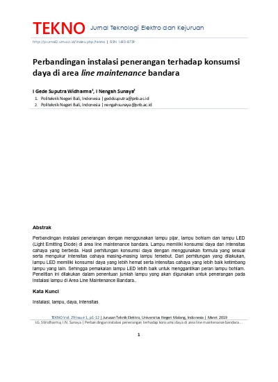 Perbandingan Instalasi Penerangan Terhadap Konsumsi Daya Di Area Line Maintenance Bandara