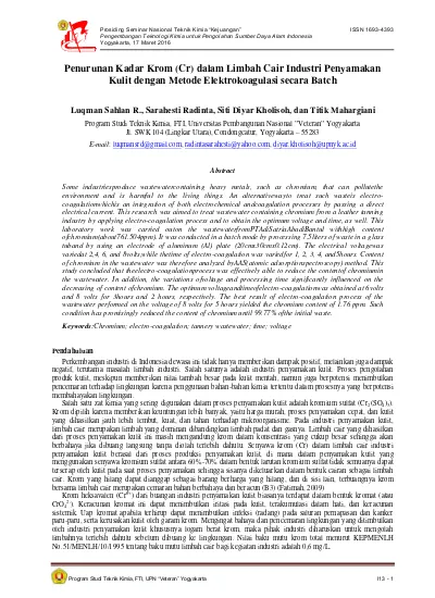 Top Pdf Penurunan Kadar Krom Cr Dalam Limbah Cair Industri Penyamakan Kulit Dengan Metode Elektrokoagulasi Secara Batch 123dok Com