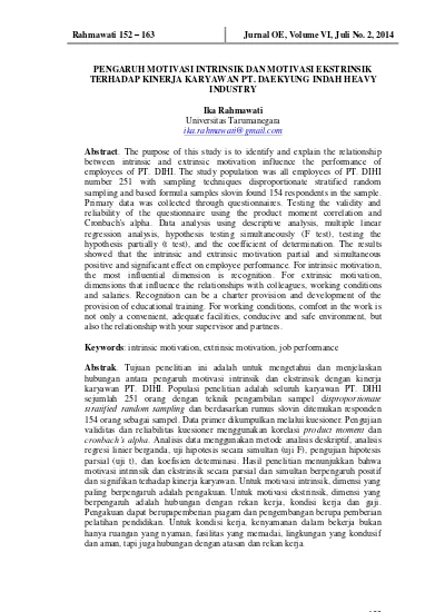 Top Pdf Pengaruh Motivasi Intrinsik Dan Motivasi Ekstrinsik Terhadap Kinerja Karyawan Pt Daekyung Indah Heavy Industry 123dok Com