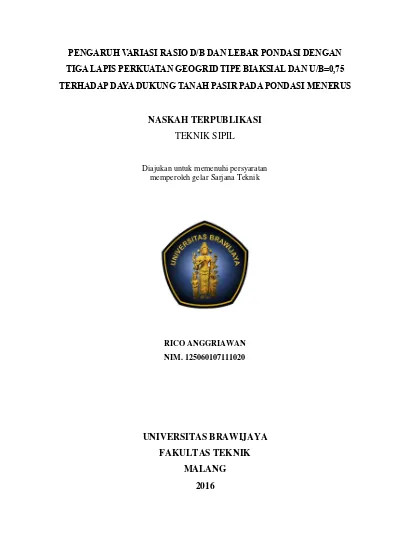 Pengaruh Variasi Rasio D/b Dan Lebar Pondasi Dengan Tiga Lapis ...