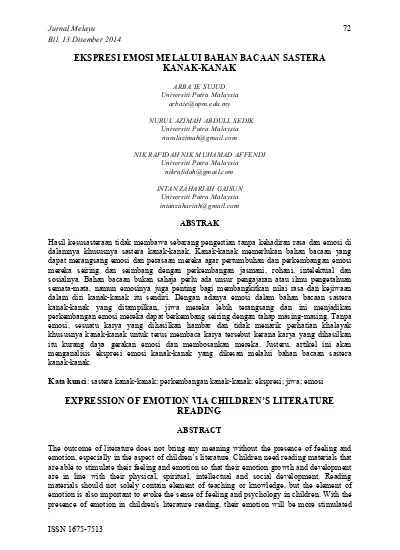 Ekspresi Emosi Melalui Bahan Bacaan Sasterakanak Kanak