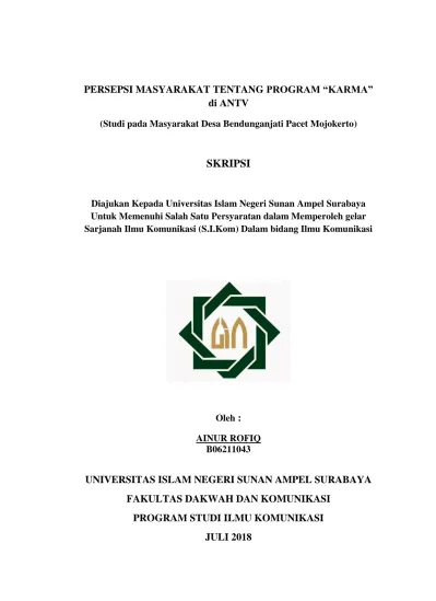 Persepsi Masyarakat Terhadap Program Karma Di Antv Studi Pada Masyarakat Desa Bendunganjati Pacet Mojokerto