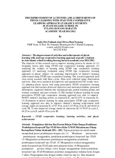 Top Pdf Peningkatan Aktivitas Dan Prestasi Belajar Fisika Dengan Pendekatan Pembelajaran Kooperatif Tipe Stad 123dok Com