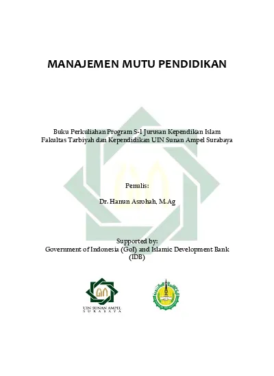 Manajemen Mutu Pendidikan Buku Perkuliahan Program S 1 Jurusan Kependikan Islam Fakultas Tarbiyah Dan Kependidikan Uin Sunan Ampel Surabaya