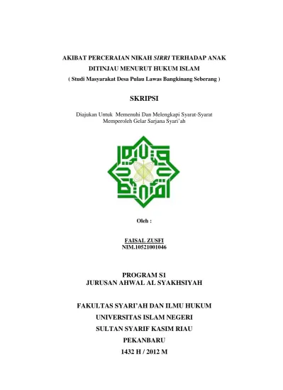 Akibat Perceraian Nikah Sirri Terhadap Anakditinjau Menurut Hukum Islam Studi Masyarakat Desa Pulau Lawas Bangkinang Seberang