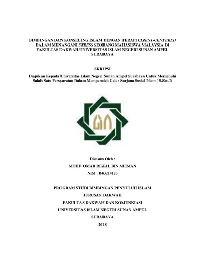 Bimbingan Dan Konseling Islam Dengan Terapi Client Centered Dalam Menangani Stress Seorang Mahasiswa Malaysia Di Fakultas Dakwah Universitas Islam Negeri Sunan Ampel Surabaya