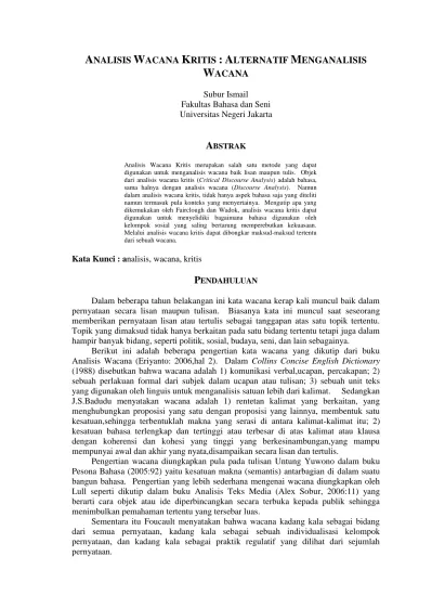 Top Pdf Analisis Wacana Kritis Alternatif Menganalisis Wacana 123dok Com