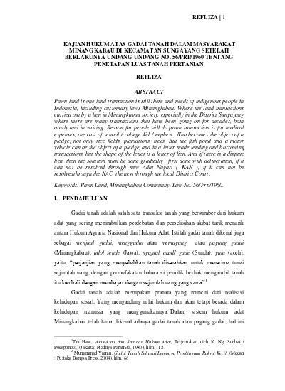 Kajian Hukum Atas Gadai Tanah Dalam Masyarakat Minangkabau Di Kecamatan ...