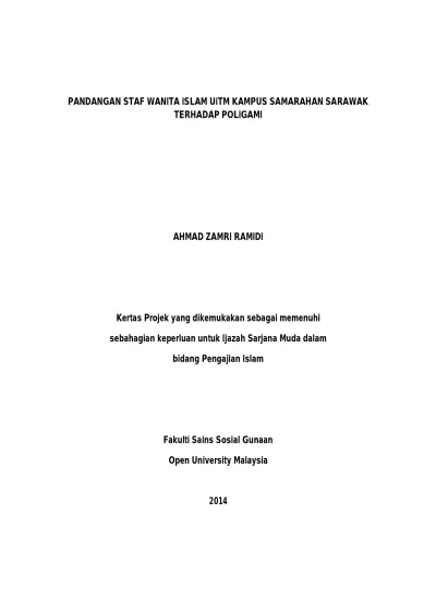 Pandangan Staf Wanita Islam Uitm Kampus Samarahan Terhadap Poligami Fass Final Project Bis