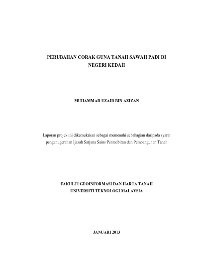 Pembandaran Dan Tren Perubahan Guna Tanah Di Luar Bandar Kajian Kes Parit Raja Batu Pahat Johor