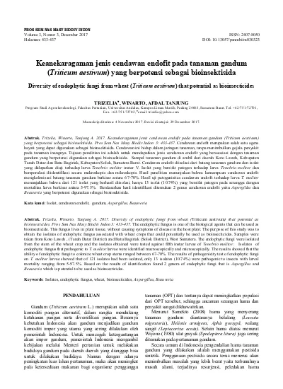 Keanekaragaman Jenis Cendawan Endofit Pada Tanaman Gandum Triticum Aestivum Yang Berpotensi Sebagai Bioinsektisida