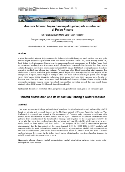 Analisis Taburan Hujan Dan Impaknya Kepada Sumber Air Di Pulau Pinang